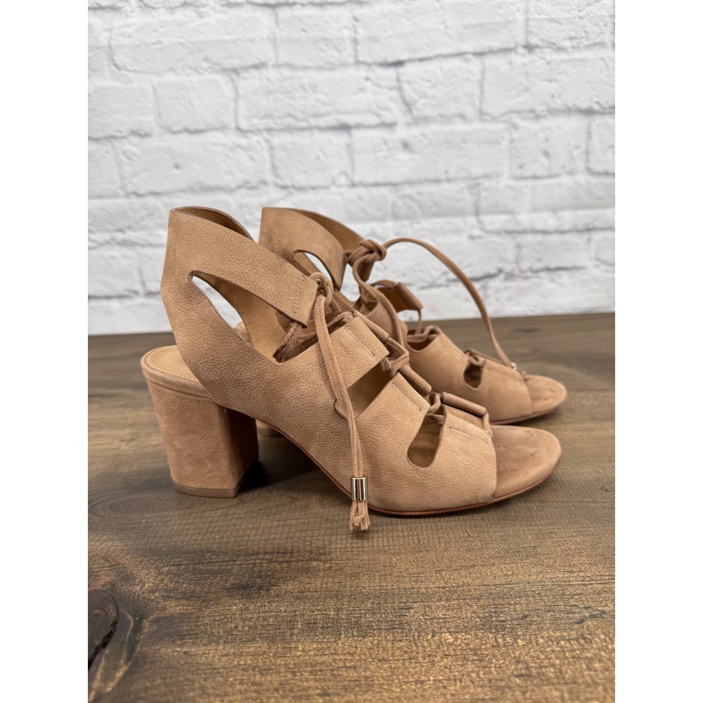 Antonio Melani Jessay Suede Leather Block Heel Lace Up Sandals Women's 8.5M Nude